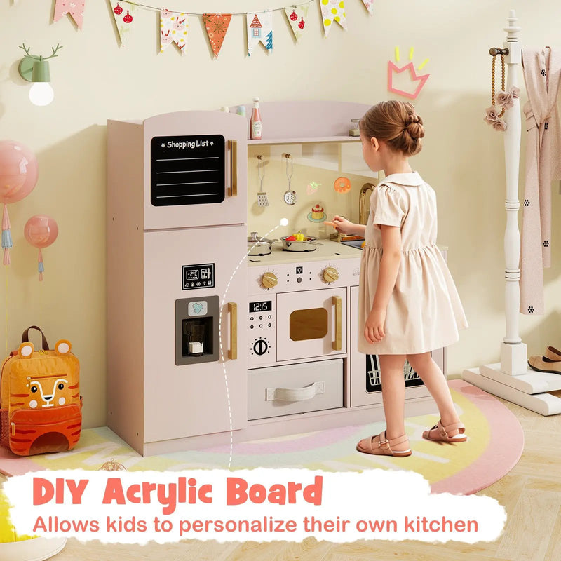 Wooden Kids Kitchen Playset with Chalkboard Ice Maker Sink Lighted Microwave by DirectDeals
