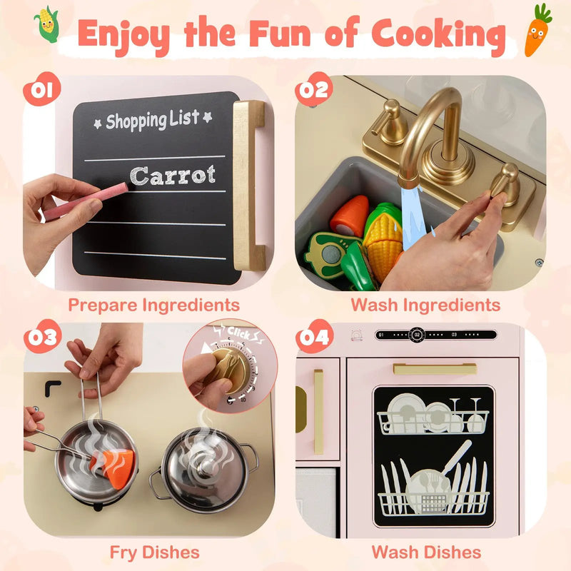 Wooden Kids Kitchen Playset with Chalkboard Ice Maker Sink Lighted Microwave by DirectDeals