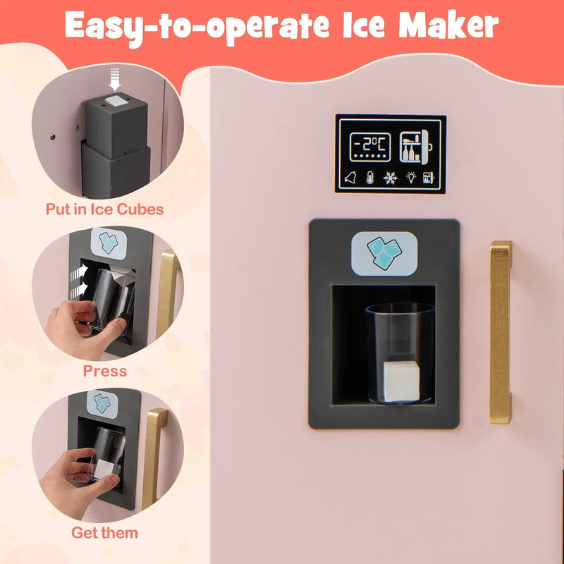 Wooden Kids Kitchen Playset with Chalkboard Ice Maker Sink Lighted Microwave by DirectDeals