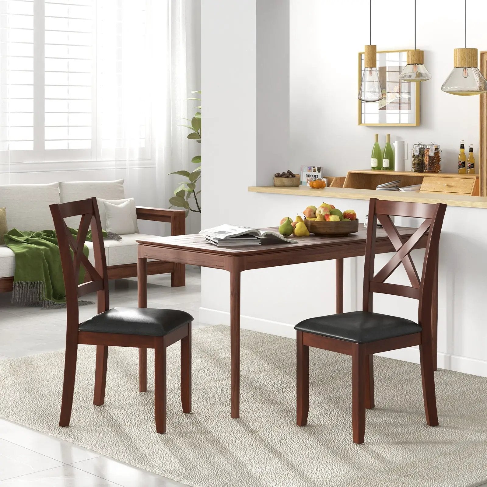 Set of 2 Wooden Kitchen Dining Chair with Padded Seat and Rubber Wood Legs-Black by DirectDeals