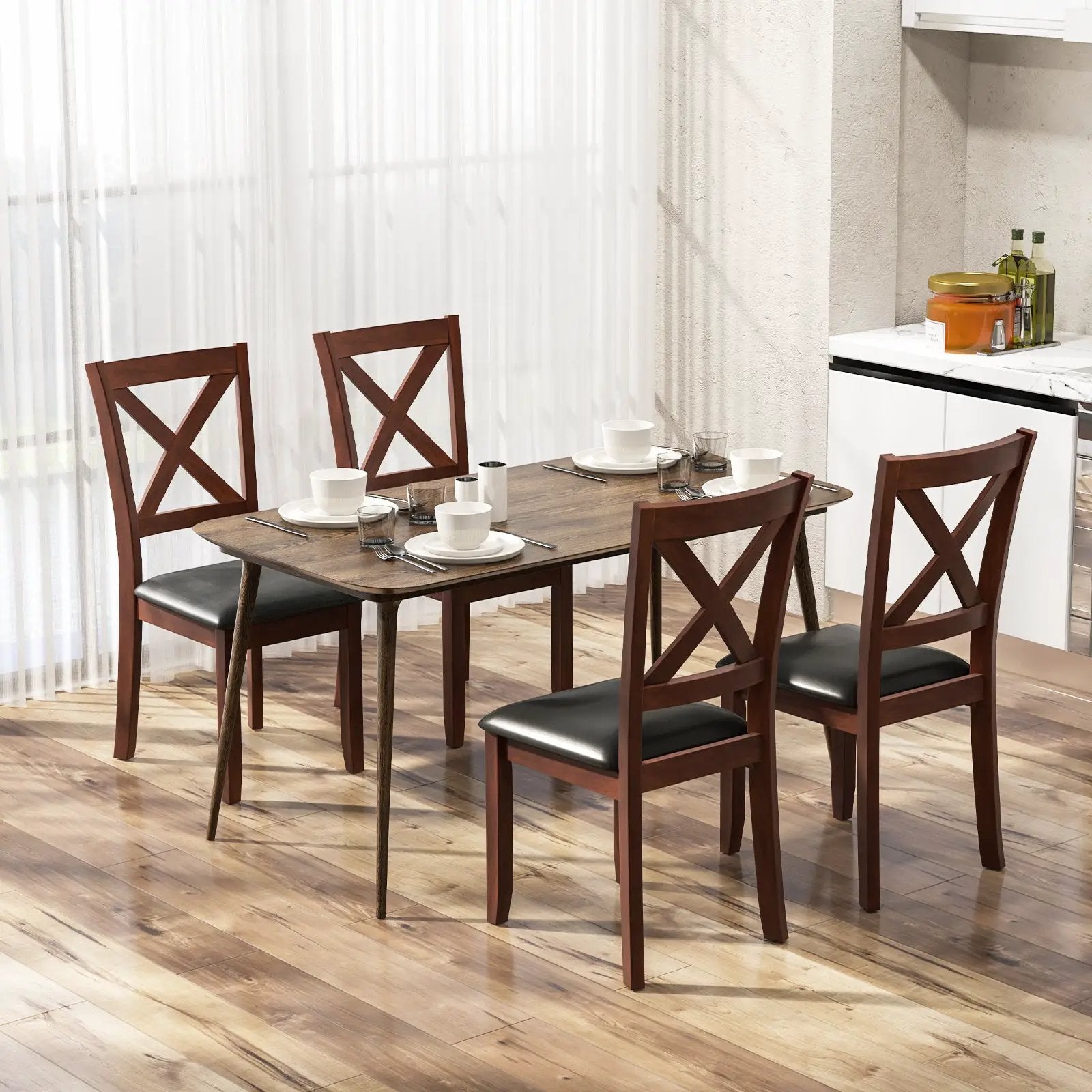 Set of 2 Wooden Kitchen Dining Chair with Padded Seat and Rubber Wood Legs-Black by DirectDeals