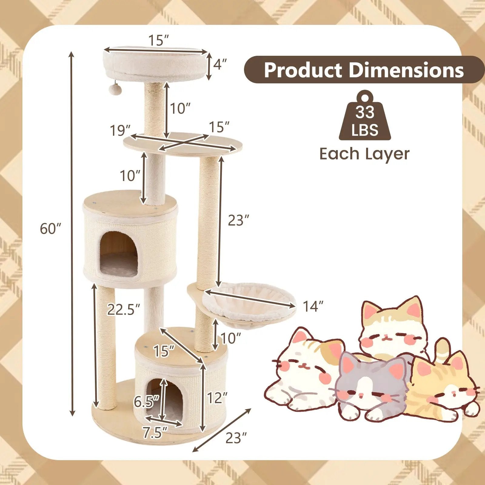 Wooden Kitten Tower with Sisal Scratching Posts and 2 Condos-Natural by DirectDeals