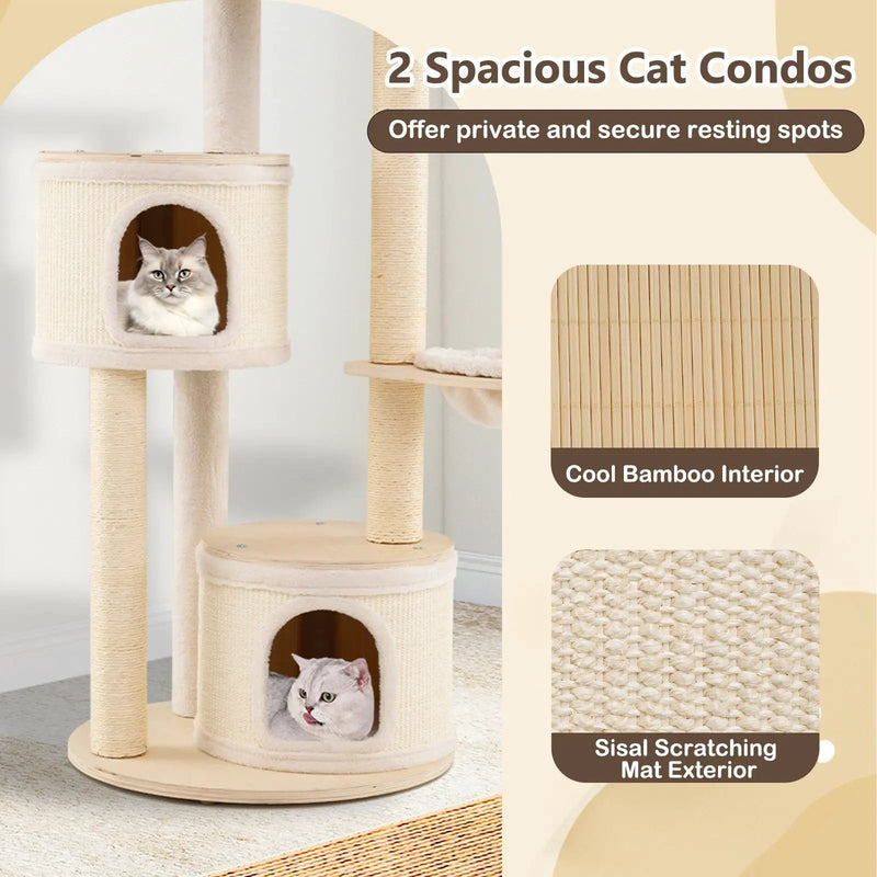 Wooden Kitten Tower with Sisal Scratching Posts and 2 Condos-Natural by DirectDeals