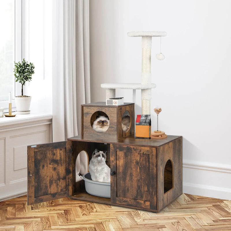 Cat Tree with Litter Box Enclosure with Cat Condo by DirectDeals