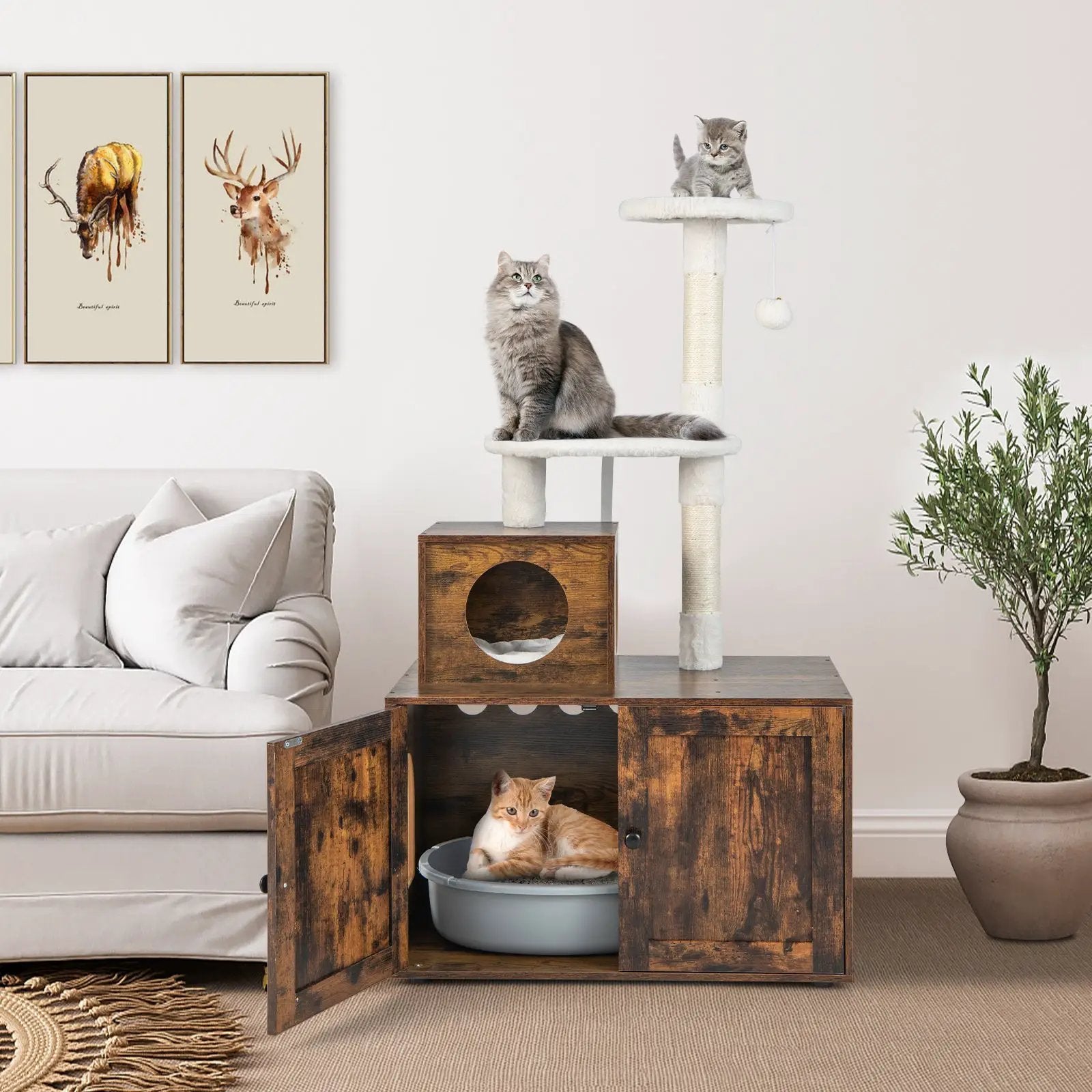 Cat Tree with Litter Box Enclosure with Cat Condo by DirectDeals