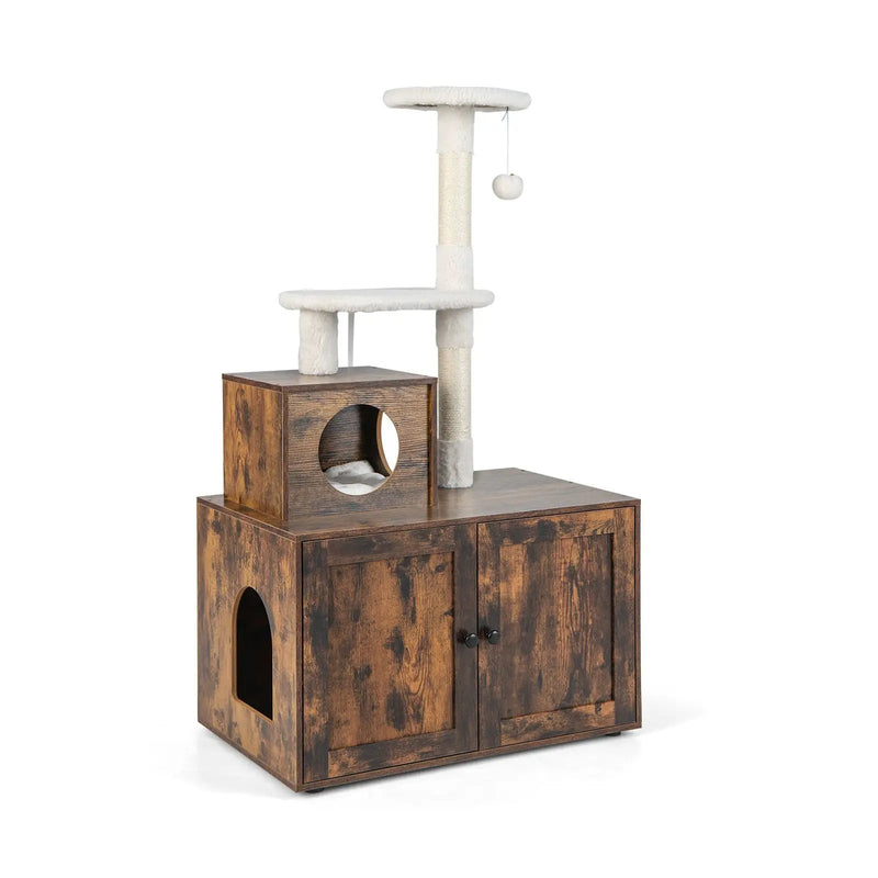 Cat Tree with Litter Box Enclosure with Cat Condo by DirectDeals