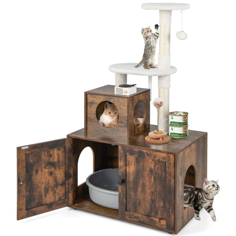 Cat Tree with Litter Box Enclosure with Cat Condo by DirectDeals