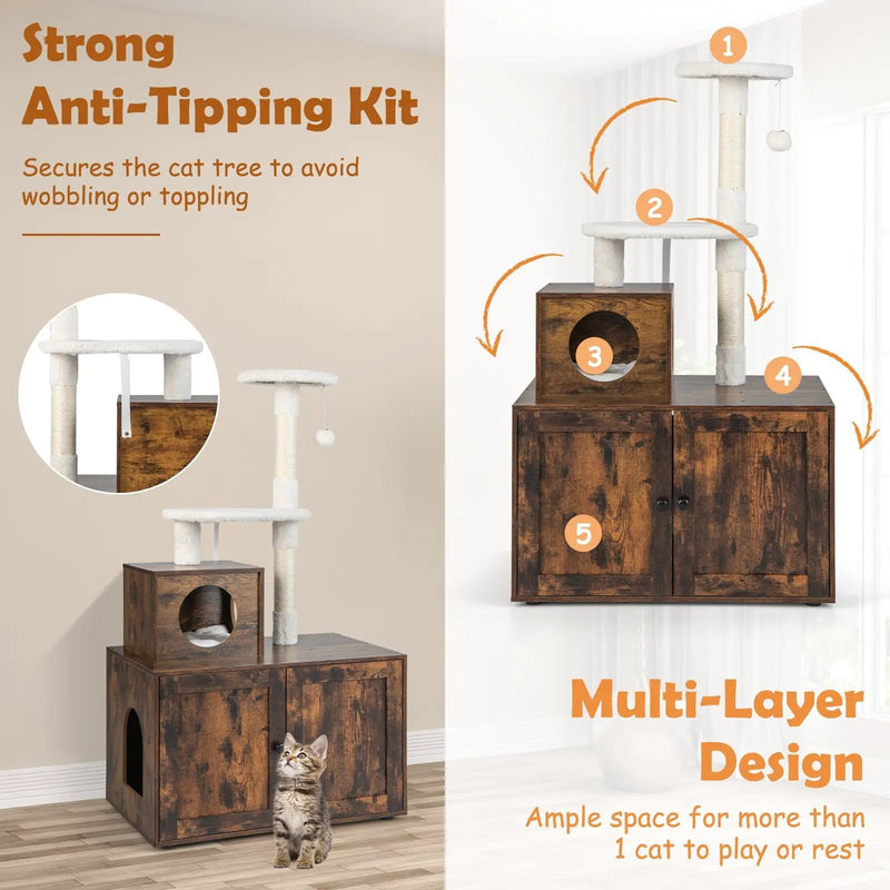 Cat Tree with Litter Box Enclosure with Cat Condo by DirectDeals