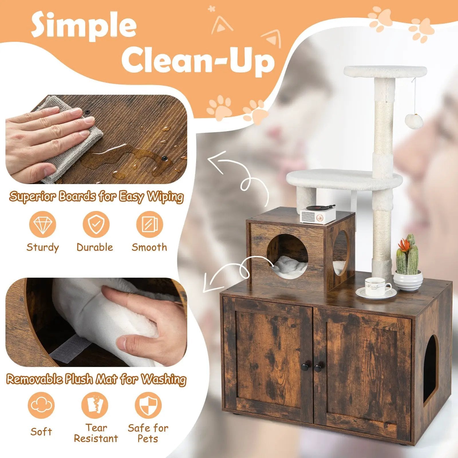Cat Tree with Litter Box Enclosure with Cat Condo by DirectDeals