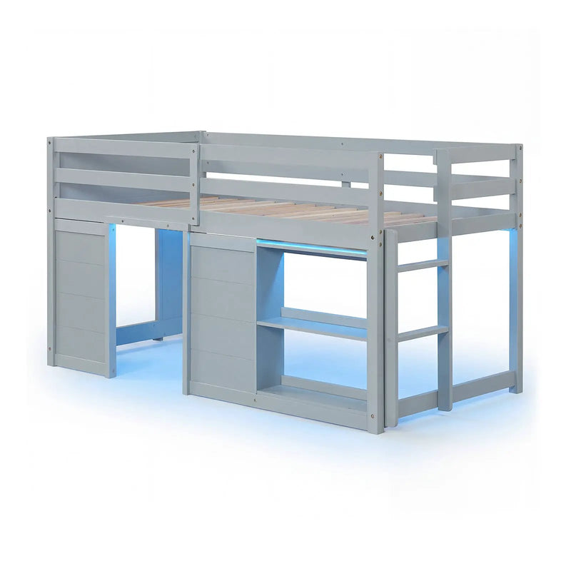 Wooden Low Kids Loft Bed with LED Lights and 2 Doors by DirectDeals