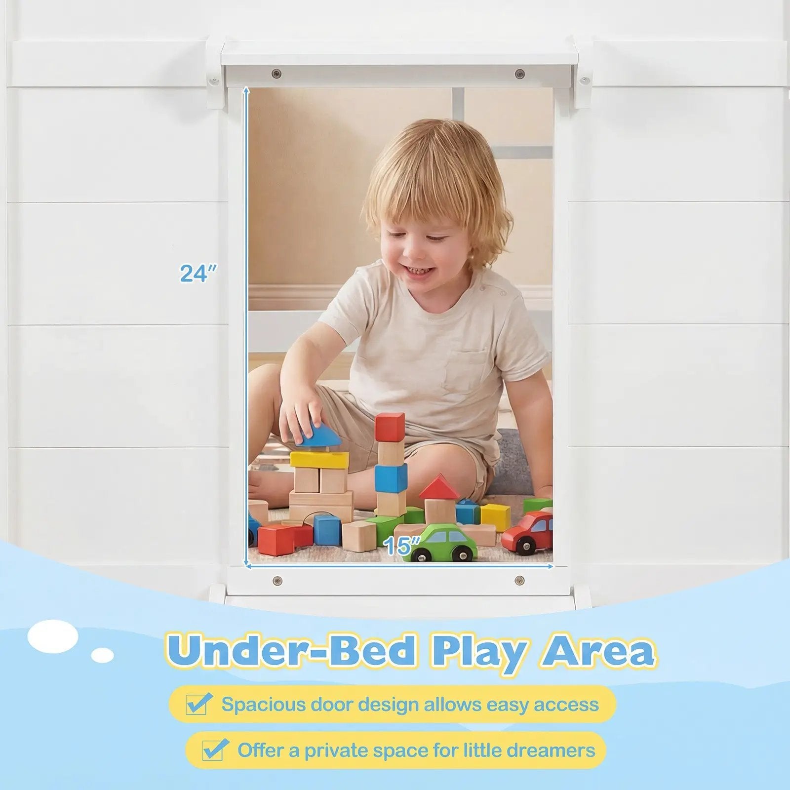 Wooden Low Kids Loft Bed with LED Lights and 2 Doors by DirectDeals