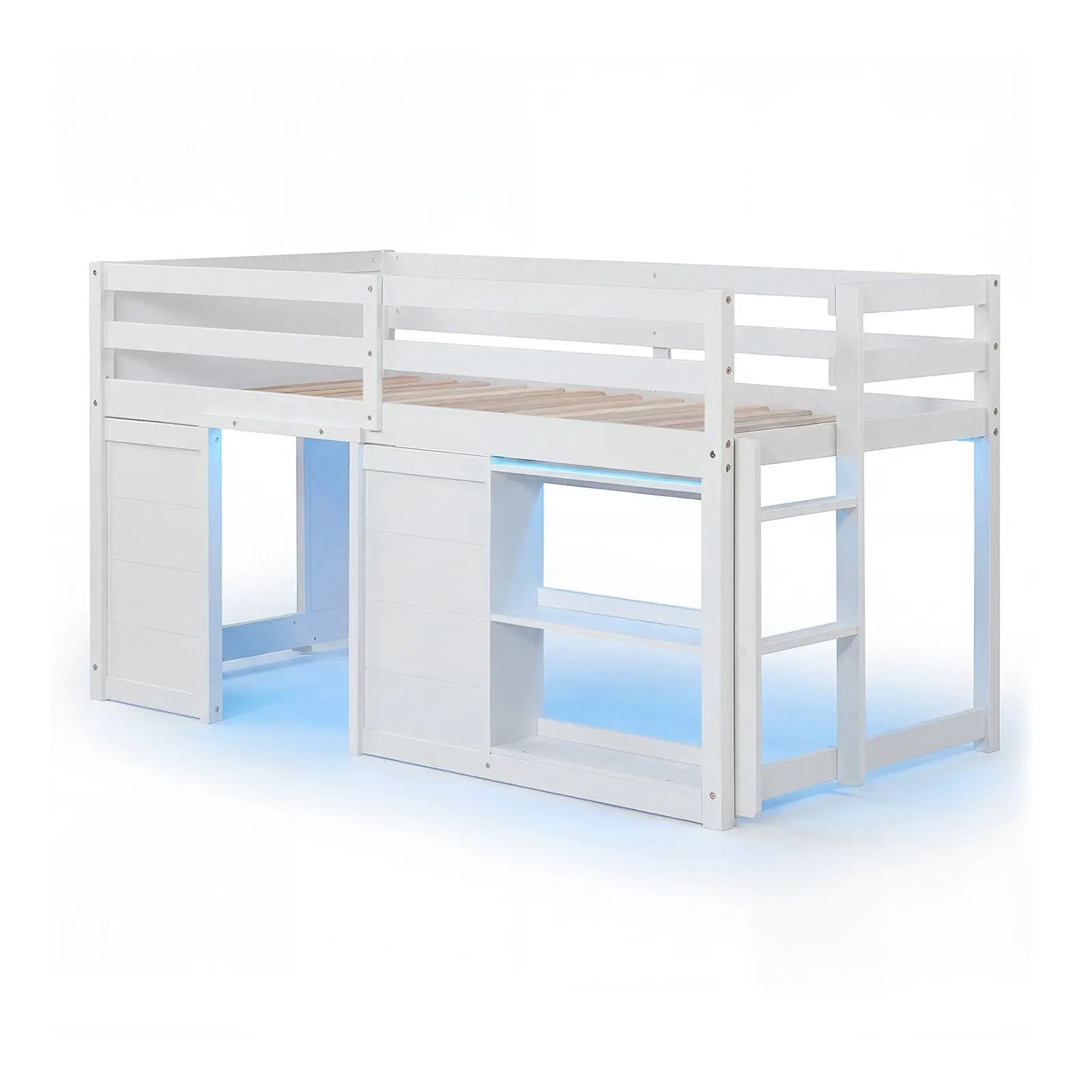 Wooden Low Kids Loft Bed with LED Lights and 2 Doors by DirectDeals