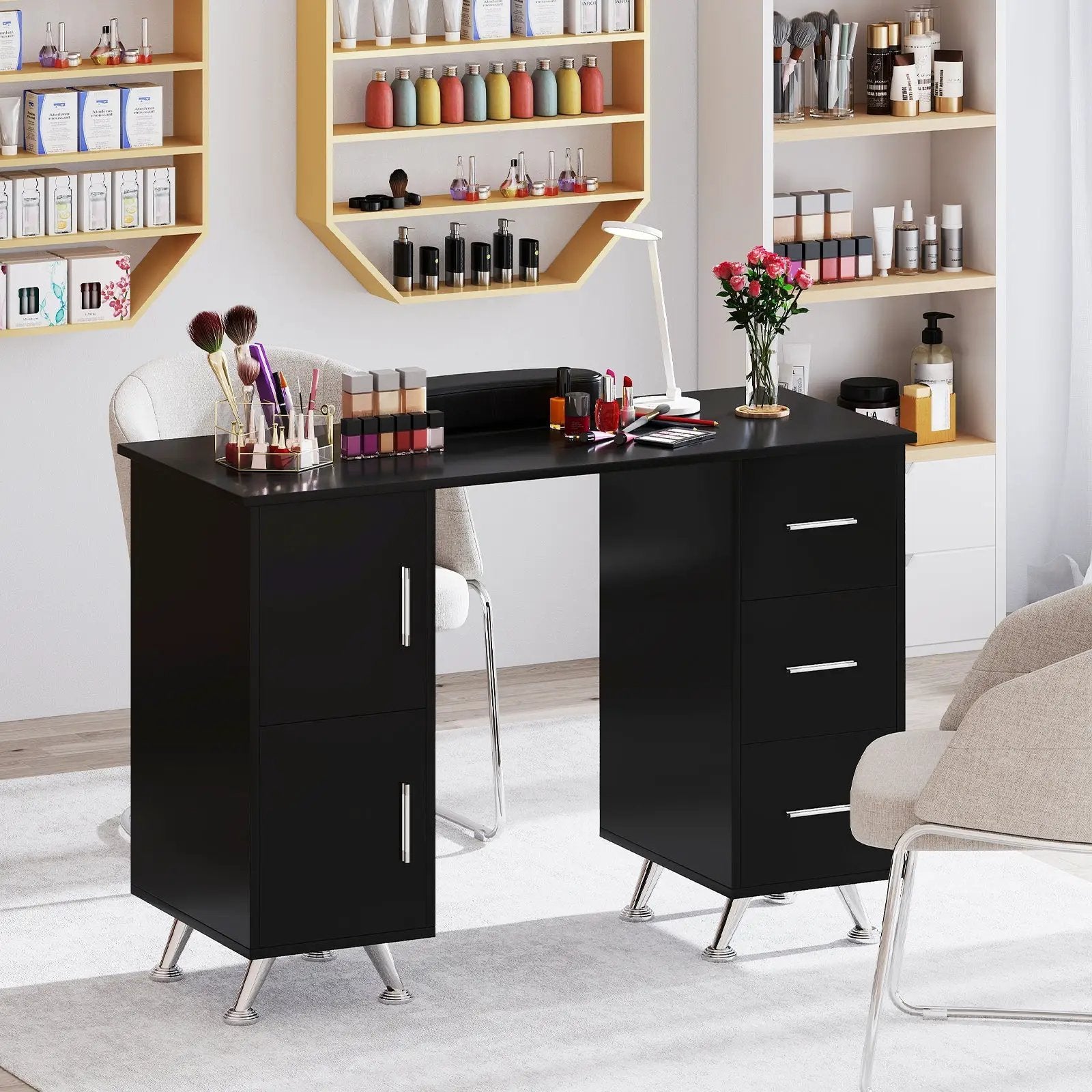 Wooden Manicure Table Nail Desk with Drawers Wrist Rest by DirectDeals
