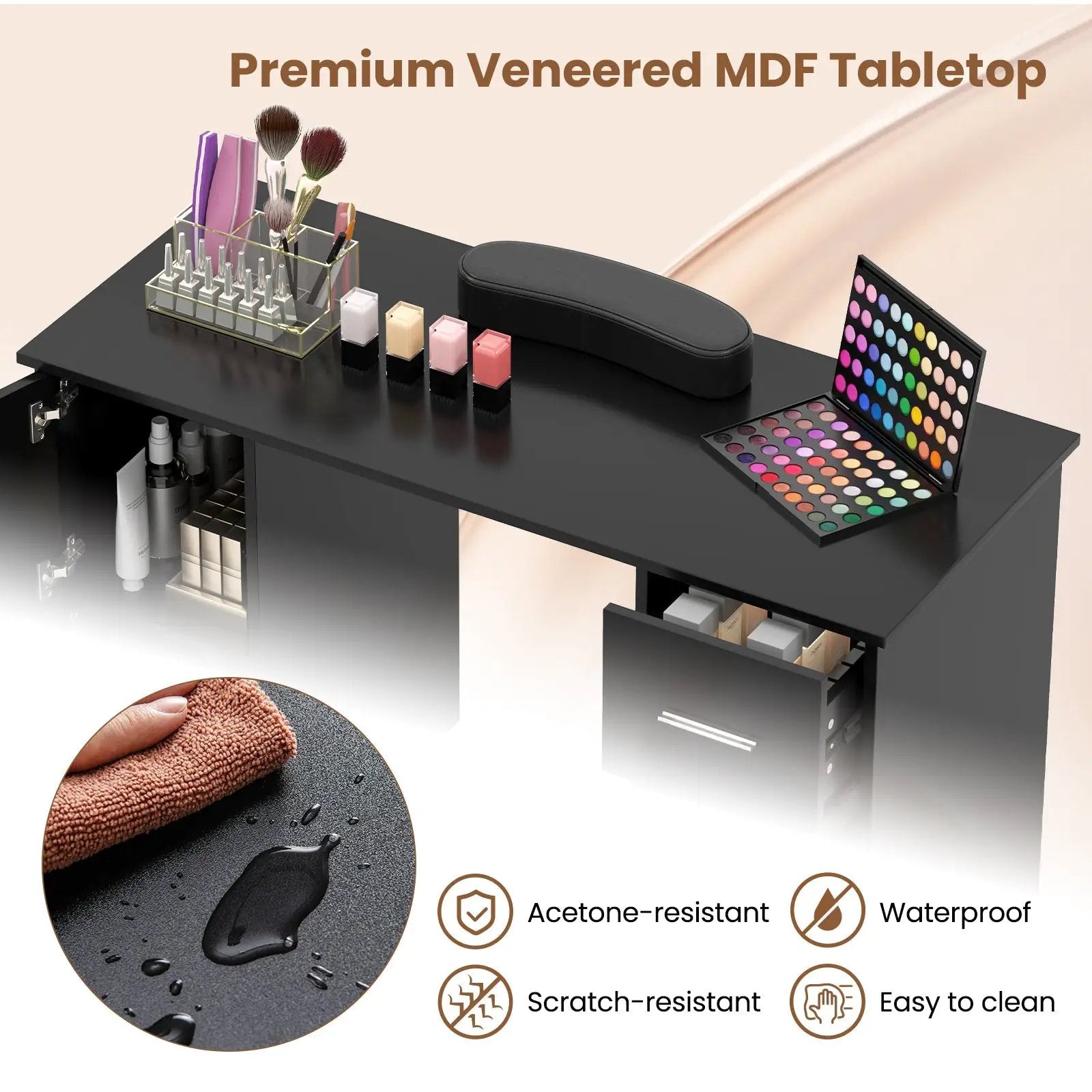 Wooden Manicure Table Nail Desk with Drawers Wrist Rest by DirectDeals
