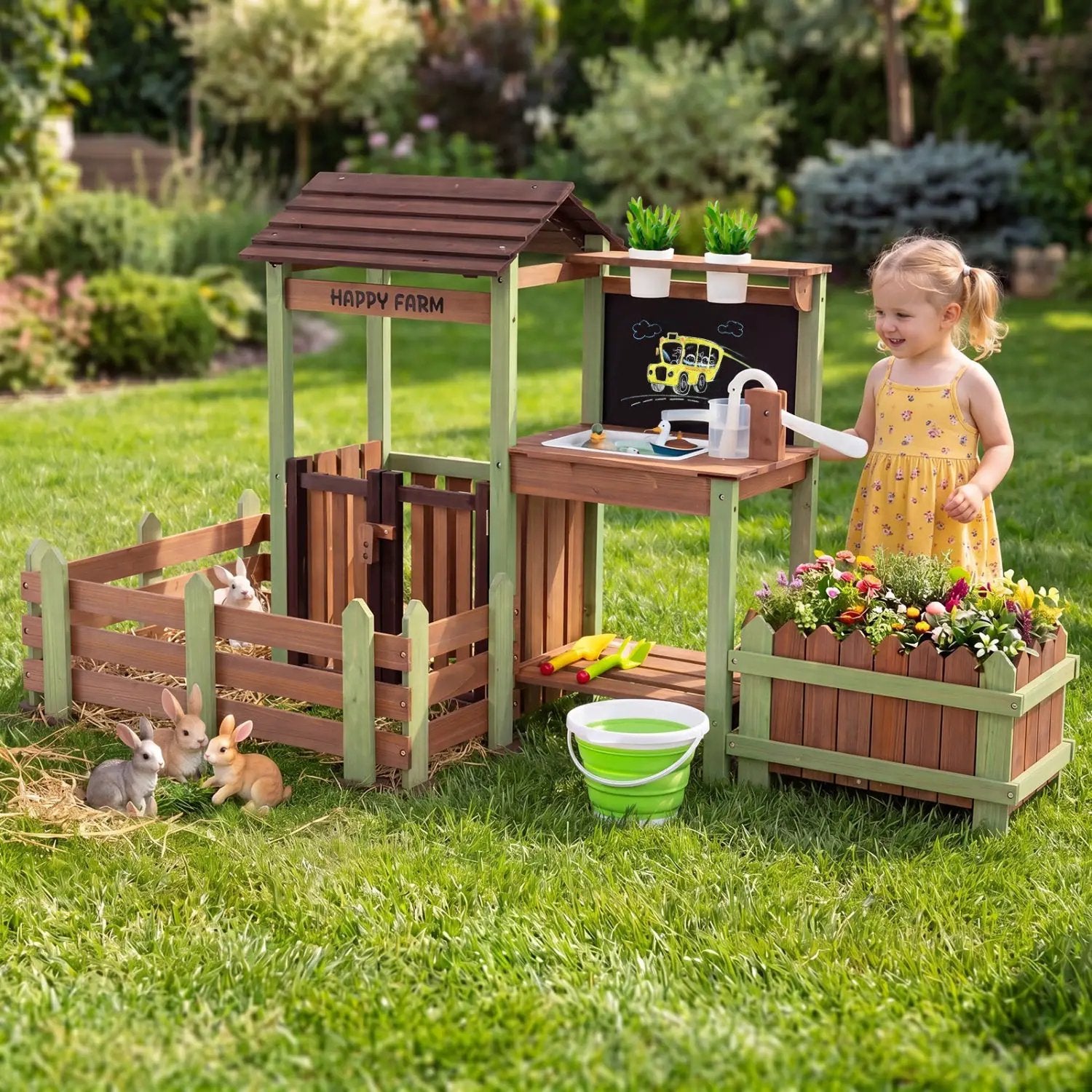 Wooden Mud Farm Playset with Planter Box and Water Pump by DirectDeals