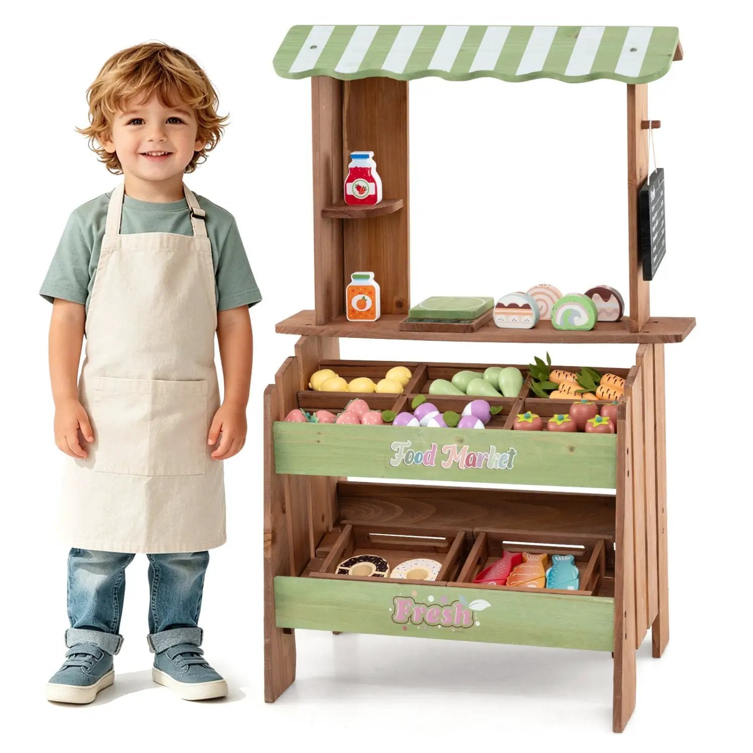 Wooden Grocery Store Playset with Chalkboard & 43 Accessories by DirectDeals