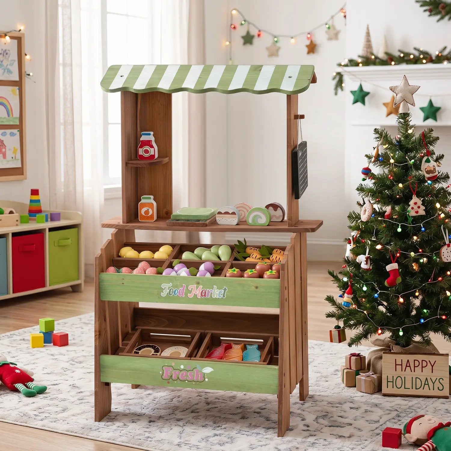 Wooden Grocery Store Playset with Chalkboard & 43 Accessories by DirectDeals