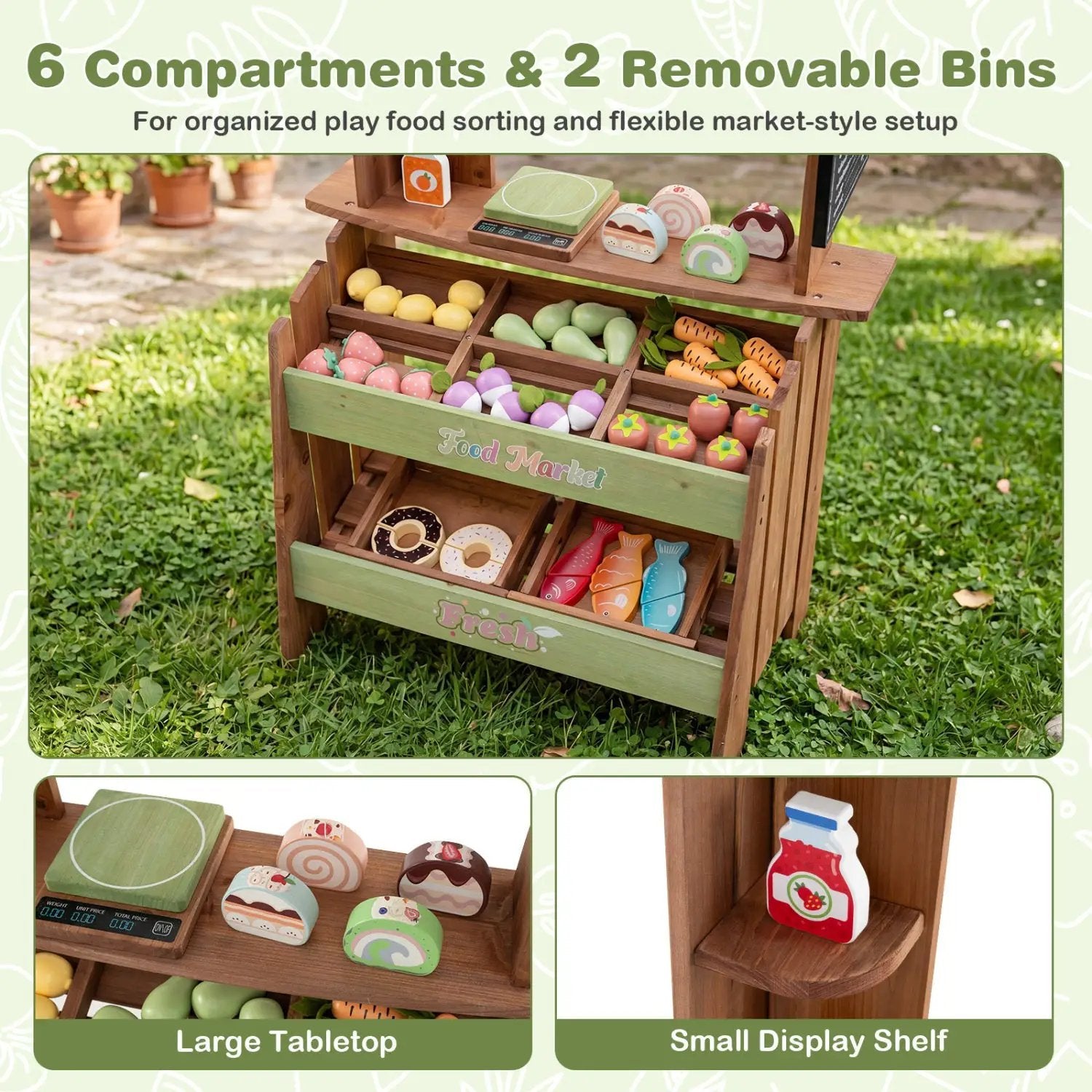 Wooden Grocery Store Playset with Chalkboard & 43 Accessories by DirectDeals