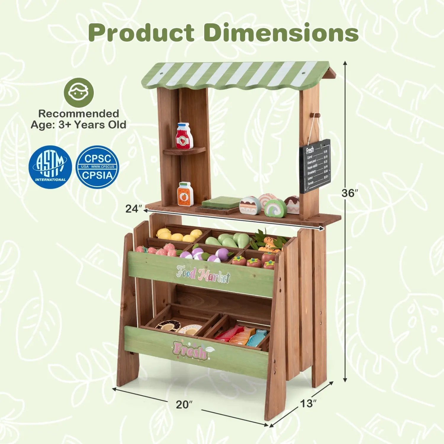 Wooden Grocery Store Playset with Chalkboard & 43 Accessories by DirectDeals