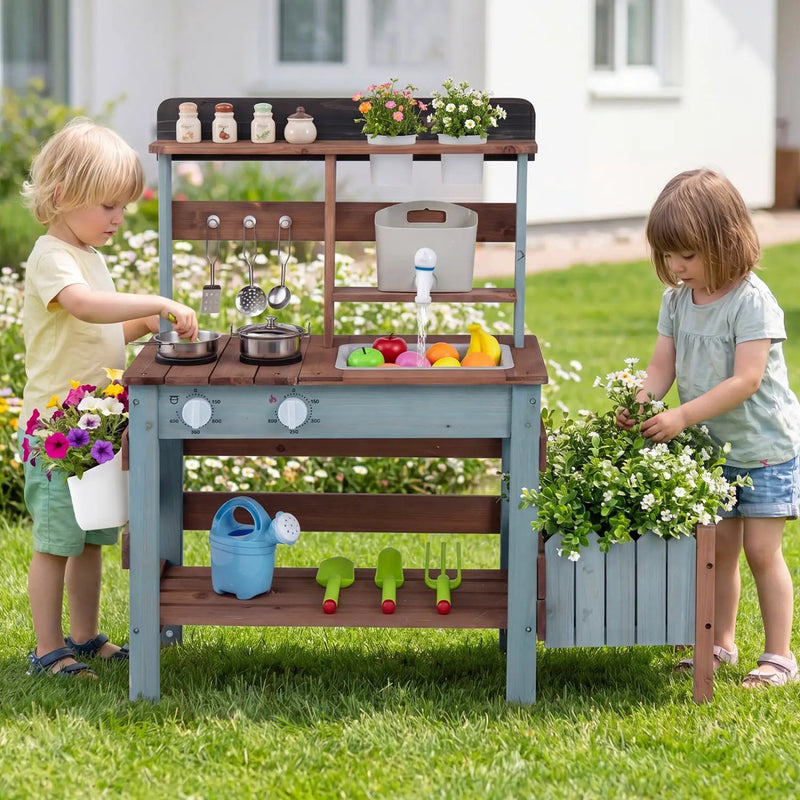 Wooden Mud Kitchen Set with Running Water Faucet Tank by DirectDeals