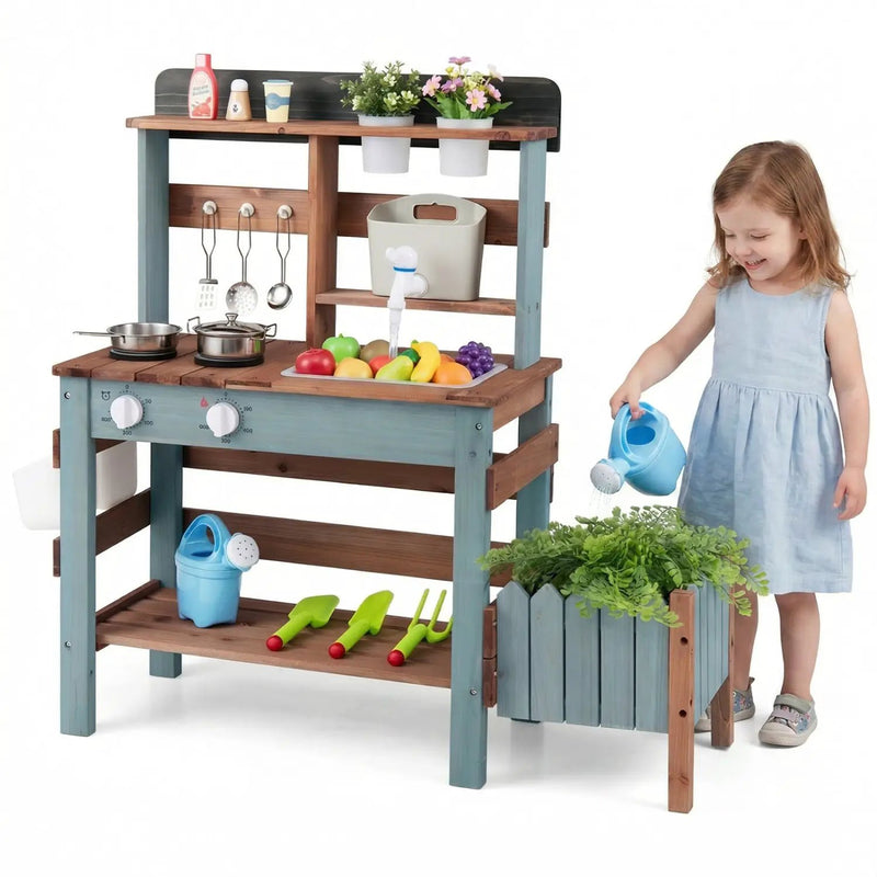 Wooden Mud Kitchen Set with Running Water Faucet Tank by DirectDeals