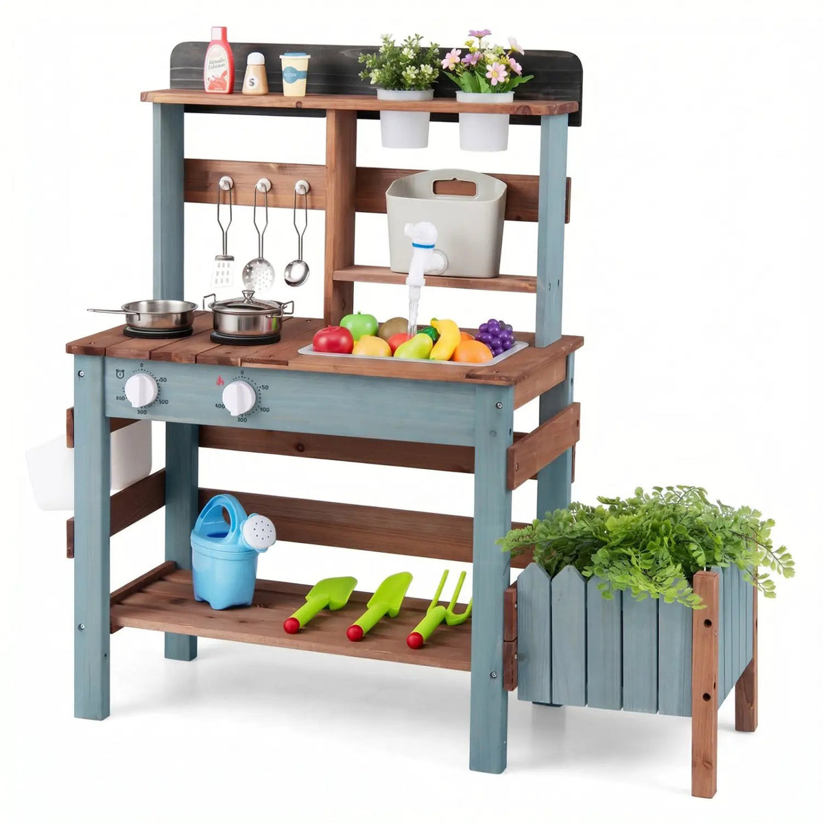 Wooden Mud Kitchen Set with Running Water Faucet Tank, photo 11 of 16