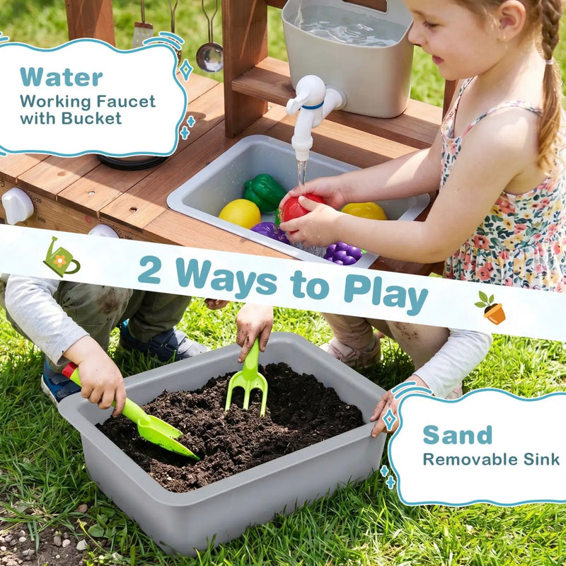 Wooden Mud Kitchen Set with Running Water Faucet Tank by DirectDeals