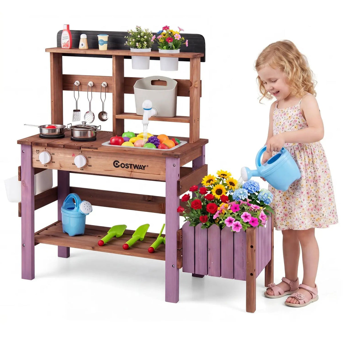 Wooden Mud Kitchen Set with Running Water Faucet Tank, photo 4 of 16