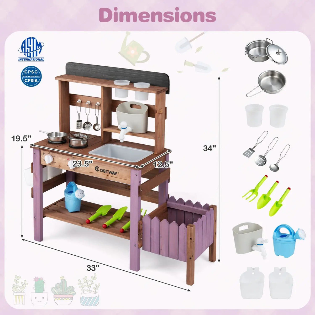 Wooden Mud Kitchen Set with Running Water Faucet Tank, photo 5 of 16