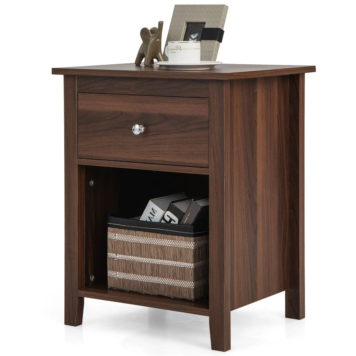 Wooden Nightstand with Slide-out Drawer and Open Shelf, photo 10 of 16