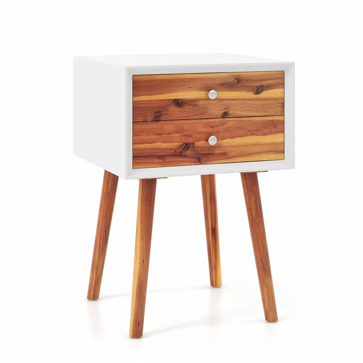 Wooden Nightstand Mid-Century End Side Table with 2 Storage Drawers, photo 3 of 11