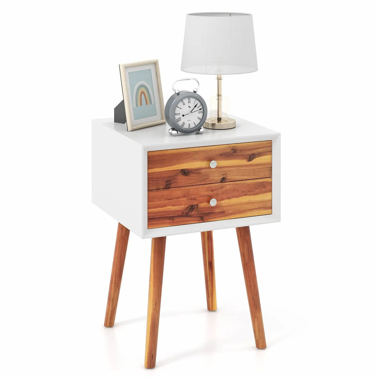 Wooden Nightstand Mid-Century End Side Table with 2 Storage Drawers, photo 4 of 11