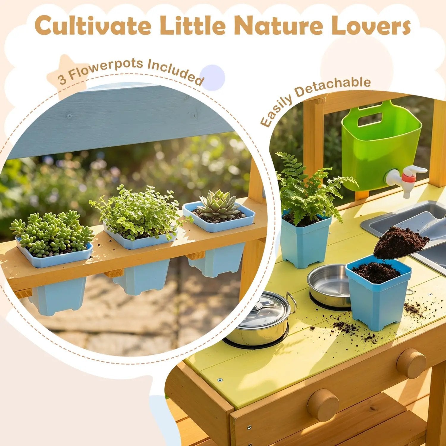 Wooden Outdoor Mud Kitchen for Kids with Wheels - Yellow by DirectDeals