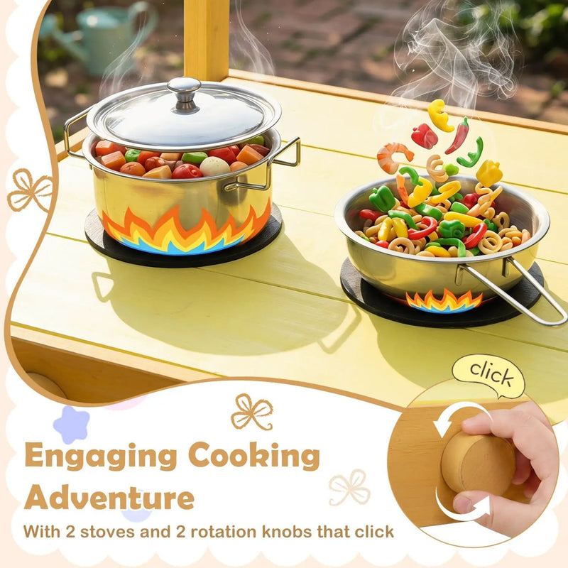 Wooden Outdoor Mud Kitchen for Kids with Wheels - Yellow by DirectDeals