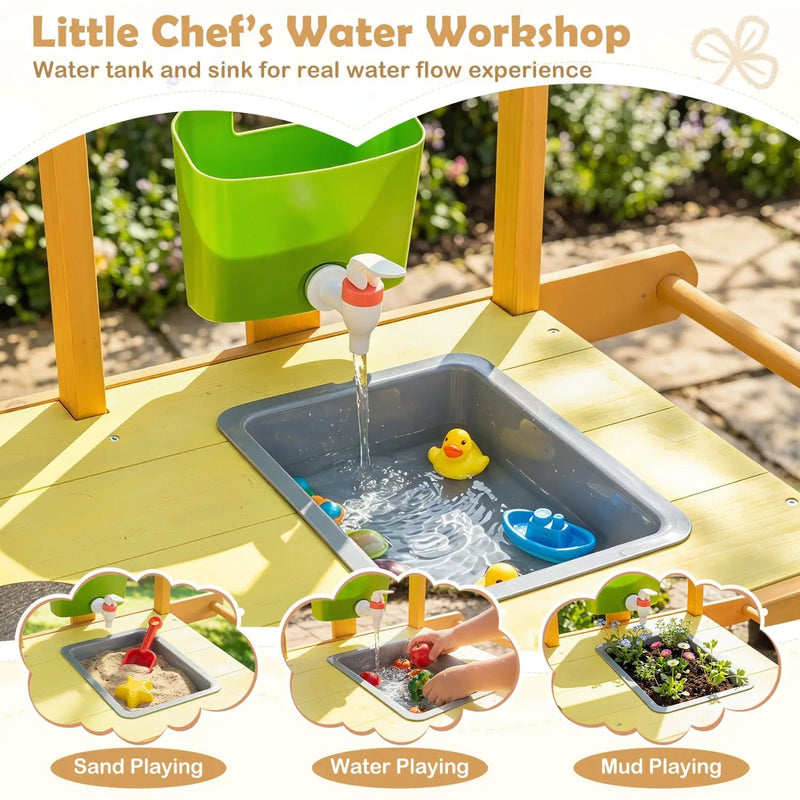 Wooden Outdoor Mud Kitchen for Kids with Wheels - Yellow by DirectDeals