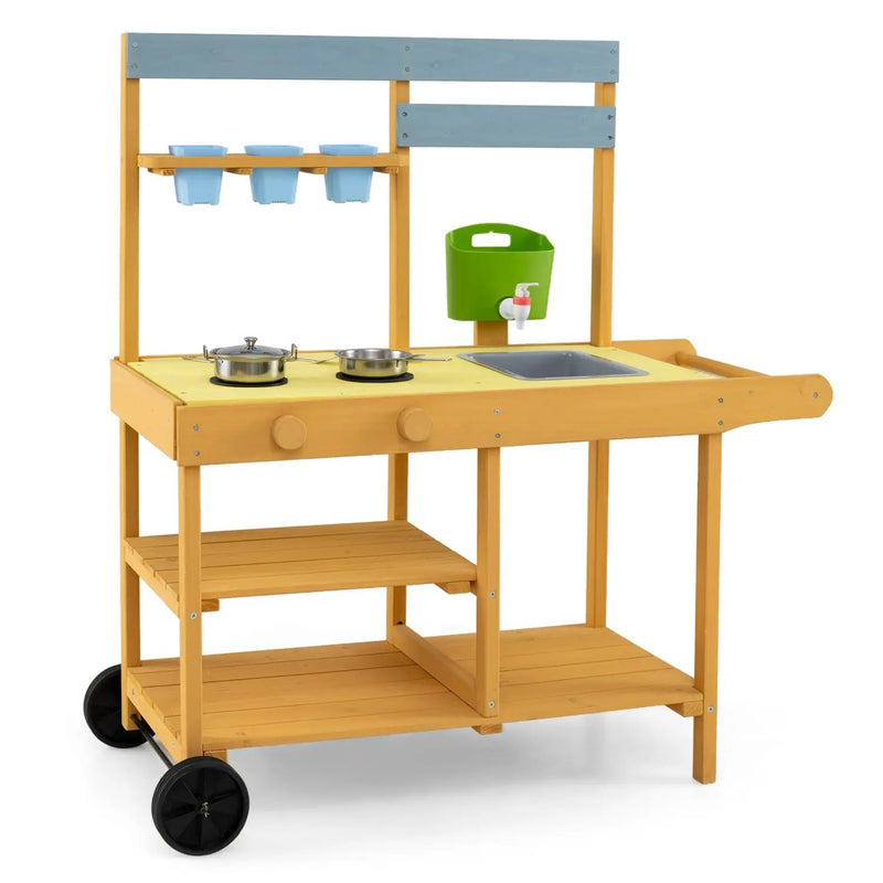 Wooden Outdoor Mud Kitchen for Kids with Wheels - Yellow by DirectDeals