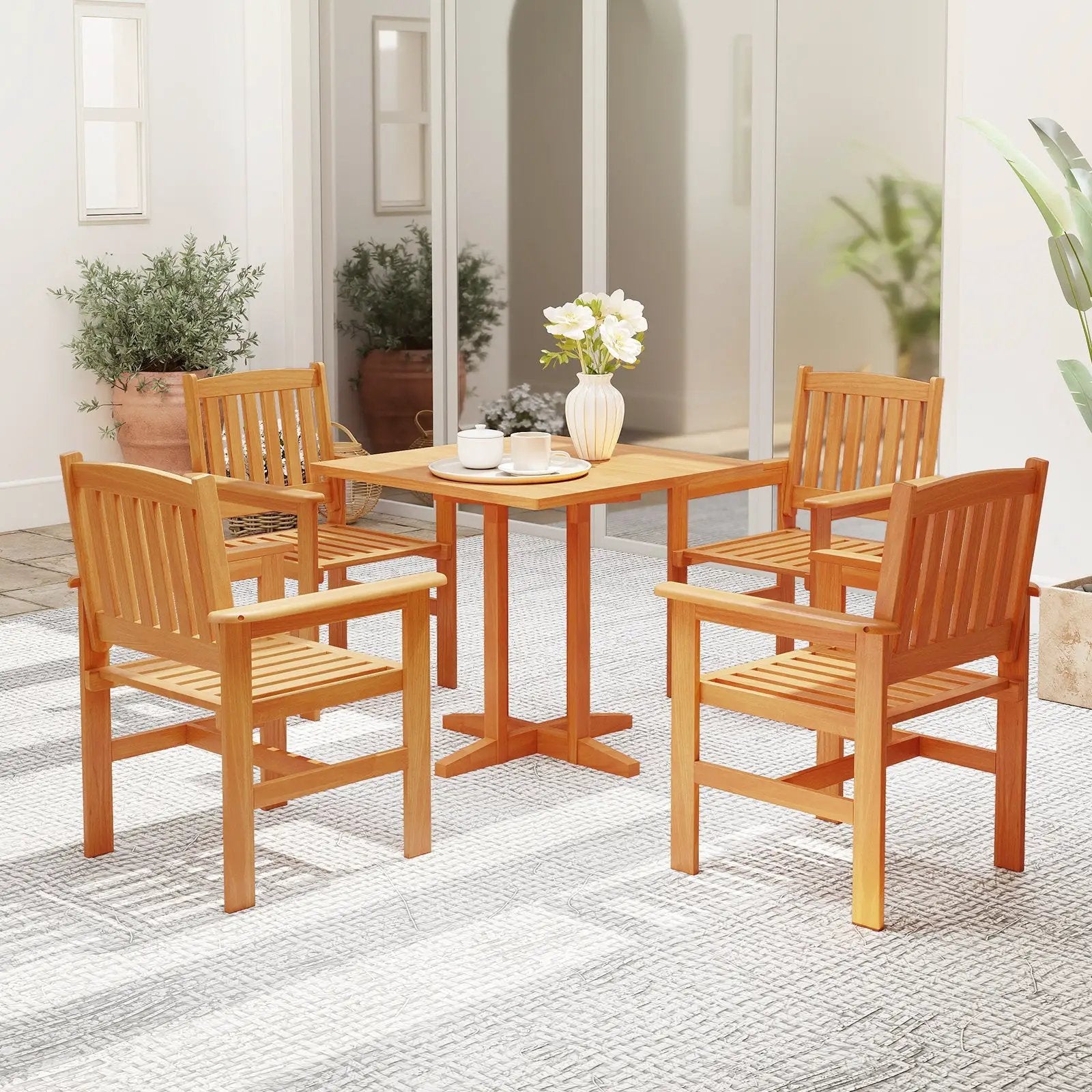 Wooden Patio Chairs Set of 2 with Inclined Backrests by DirectDeals