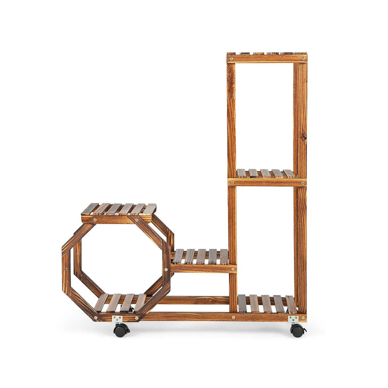 6-Tier Wooden Plant Stand with Wheels-Brown by DirectDeals