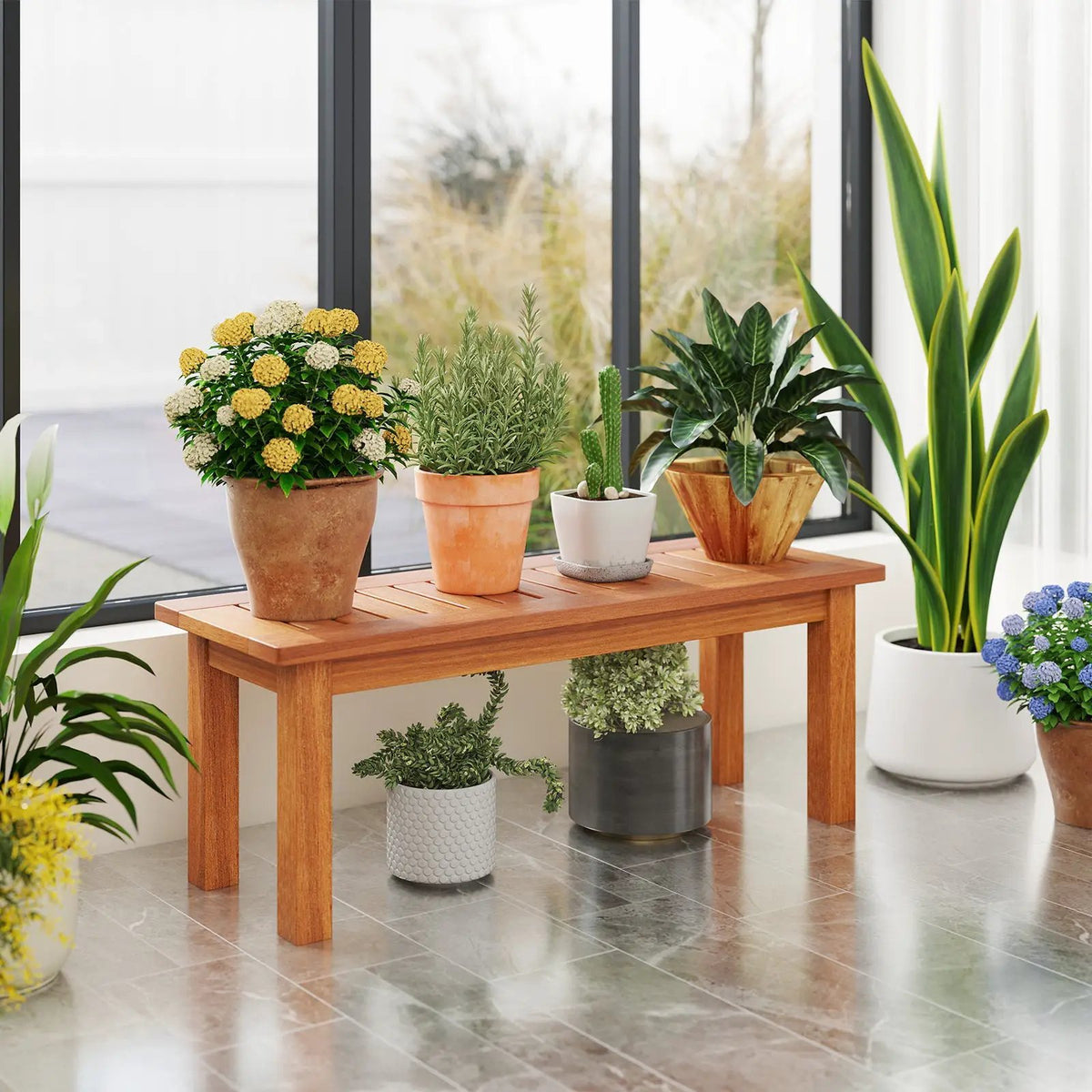 Wooden Plant Stand Outdoor Indoor Solid Wood Flower Pot Holder Display Shelf, photo 2 of 7
