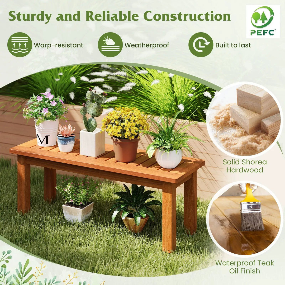 Wooden Plant Stand Outdoor Indoor Solid Wood Flower Pot Holder Display Shelf, photo 6 of 7