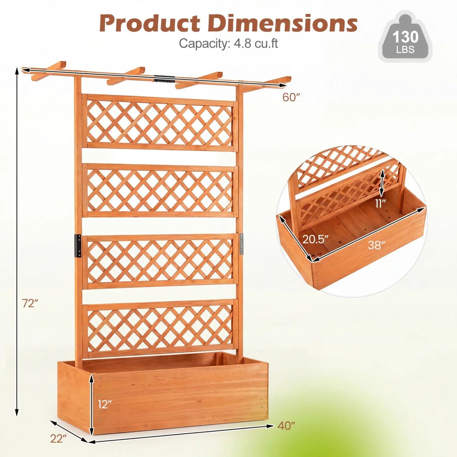 Wooden Planter Box with Lattice Trellis Raised Garden Bed Privacy Screen with Flat Roof by DirectDeals