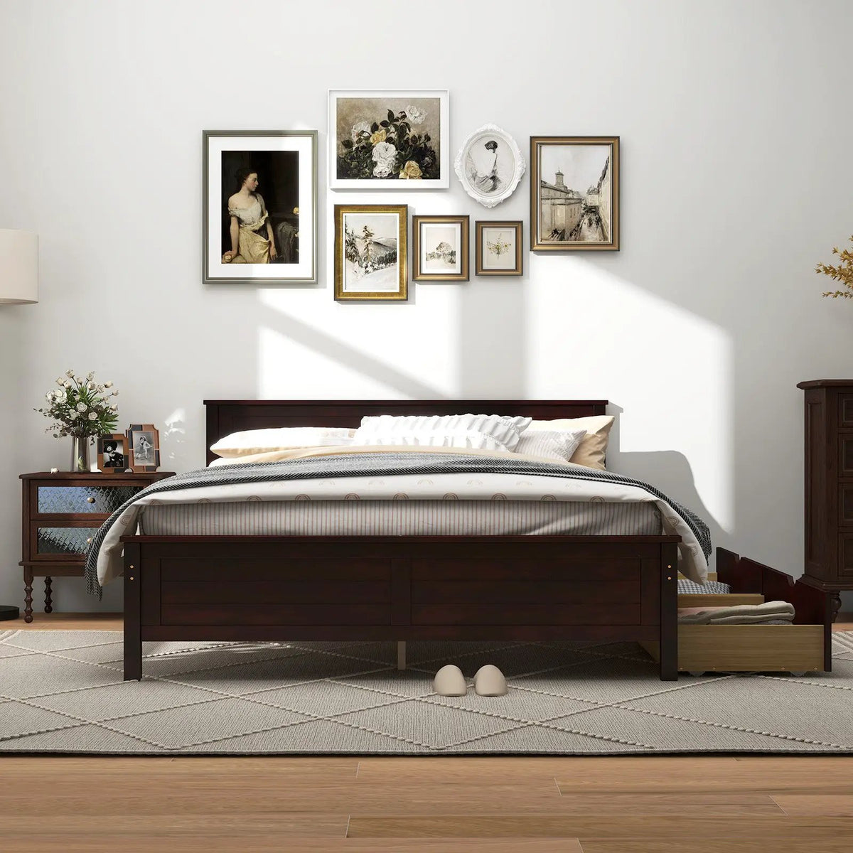 Full Size Bed Frame with Storage Drawers and Solid Wood Headboard, photo 2 of 10