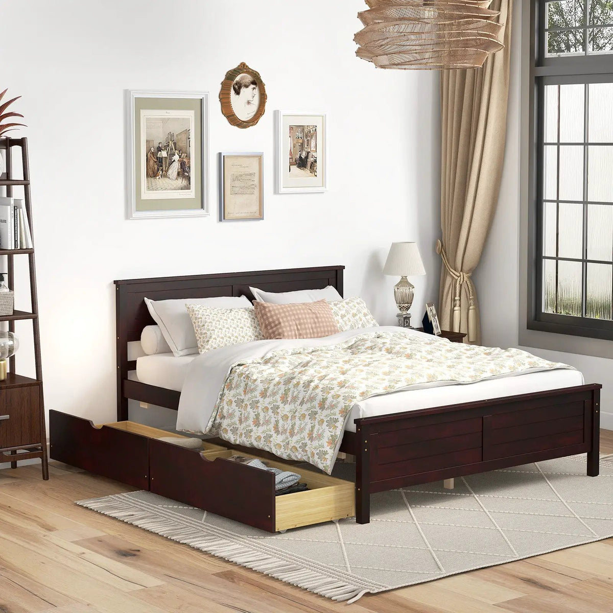 Full Size Bed Frame with Storage Drawers and Solid Wood Headboard, photo 5 of 10