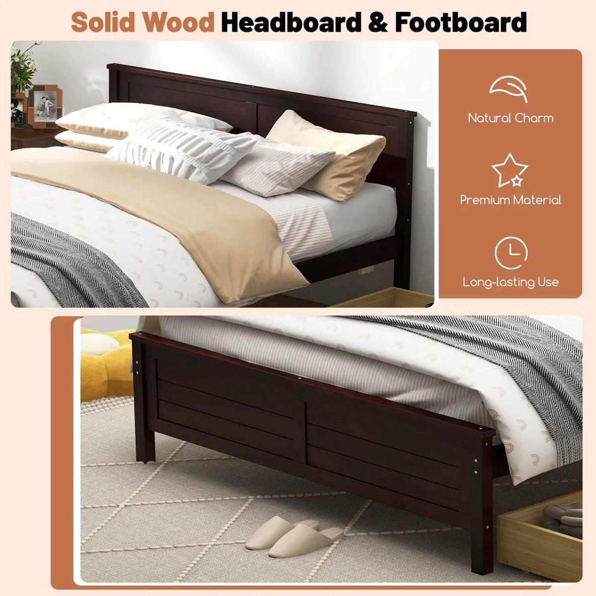 Full Size Bed Frame with Storage Drawers and Solid Wood Headboard, photo 7 of 10