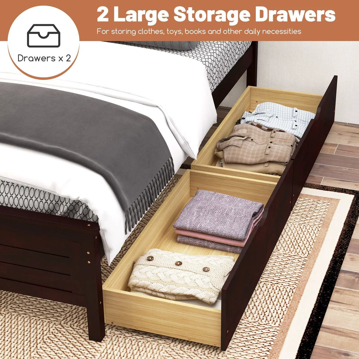 Full Size Bed Frame with Storage Drawers and Solid Wood Headboard, photo 8 of 10