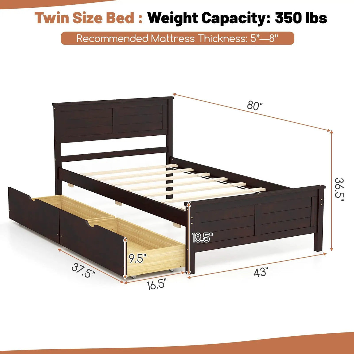 Twin Size Bed Frame with Storage Drawers, photo 4 of 10