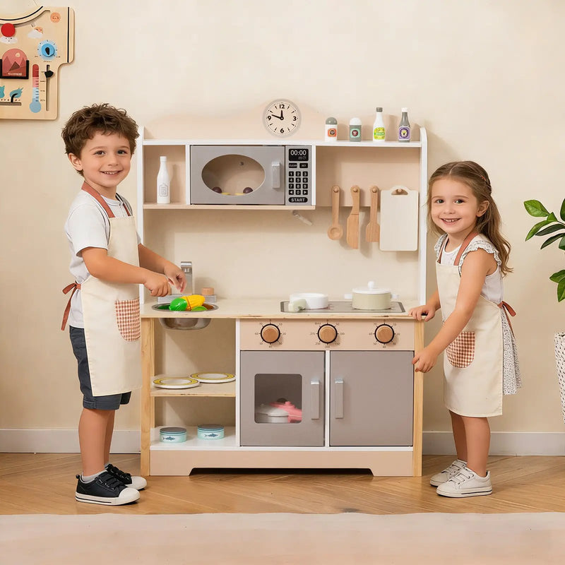 Wooden Play Kitchen Cooking Toy Playset for Kids-White by DirectDeals