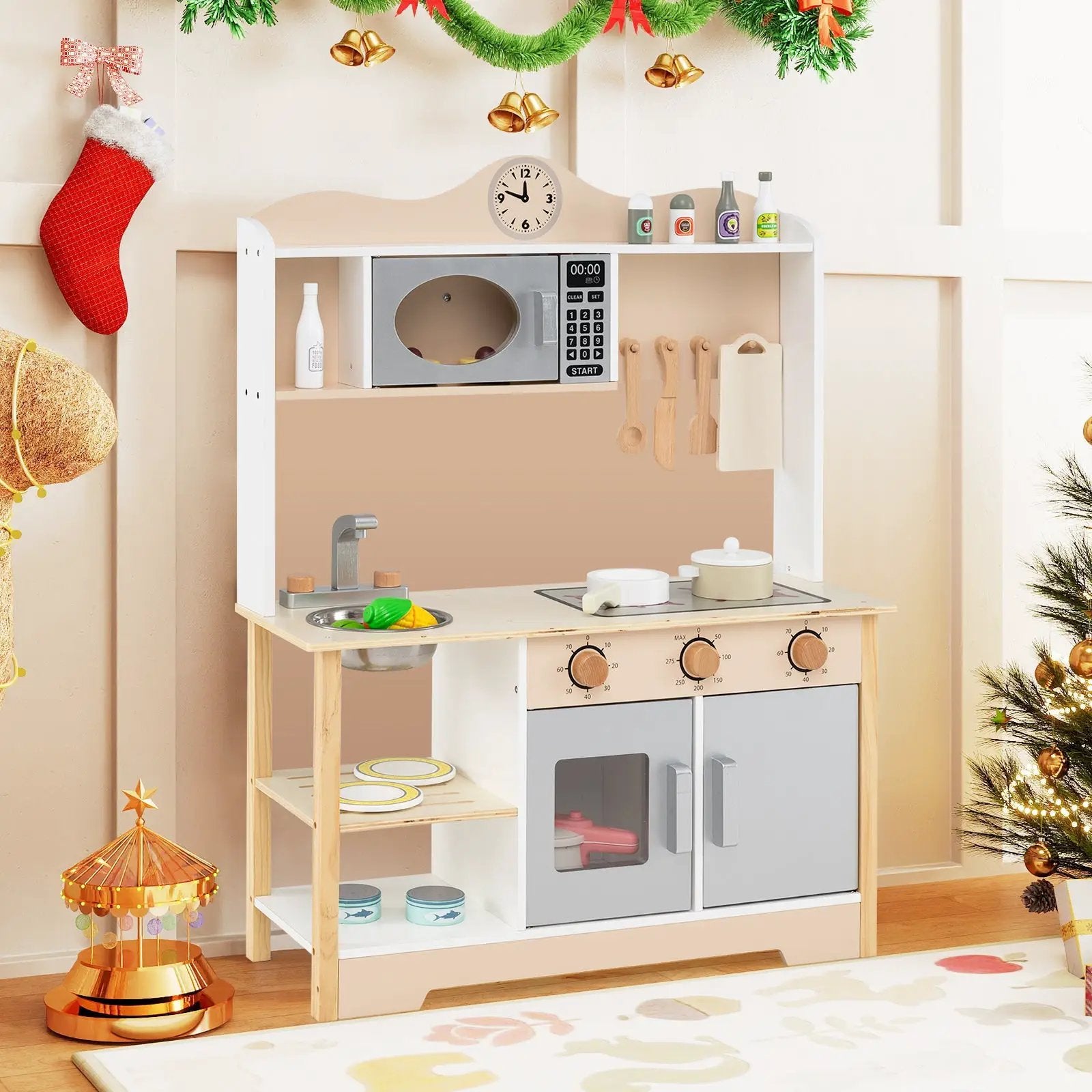 Wooden Play Kitchen Cooking Toy Playset for Kids-White by DirectDeals