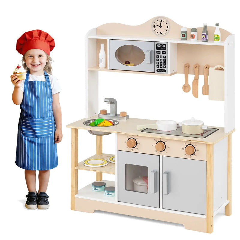 Wooden Play Kitchen Cooking Toy Playset for Kids-White by DirectDeals