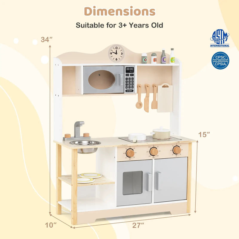 Wooden Play Kitchen Cooking Toy Playset for Kids-White by DirectDeals